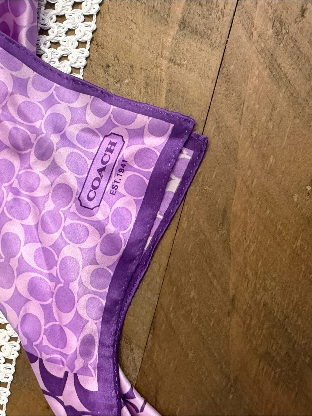 Coach Purple and Lavender Signature Silk Scarf